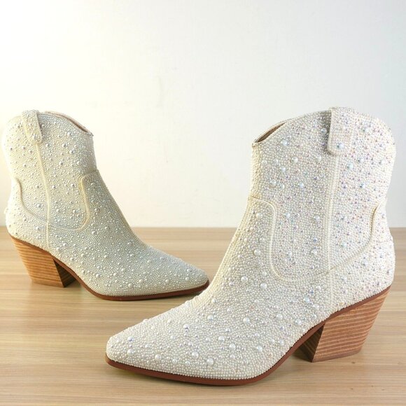 Betsey Johnson Shoes - Betsey Johnson White Boots Western 9‎ Shoes Womens Bootie Pearls Pointed SB Diva